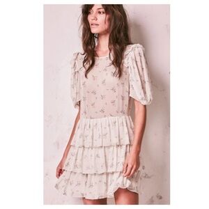 LoveShackFancy Cata Mini Dress Floral Sheer Ruffle Silk Sheer Shortbread